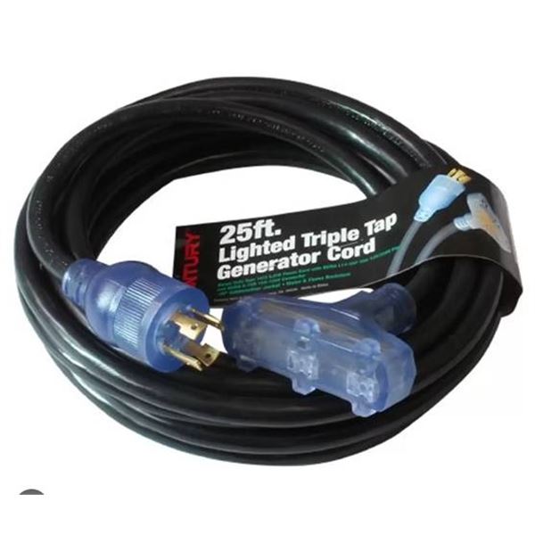 Century 25ft Lighted Triple Tap GeneratorCord