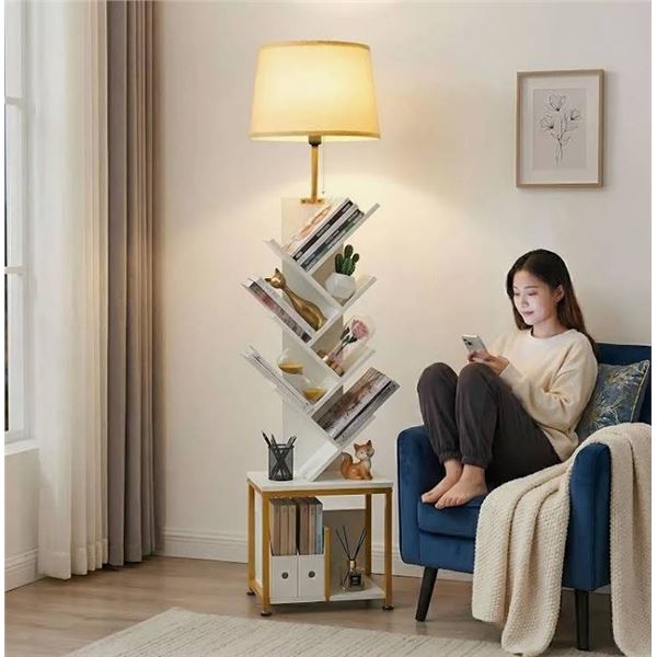 ZEXVIDA 62" Tall Floor Lamp With 8 Tier Bookshelf