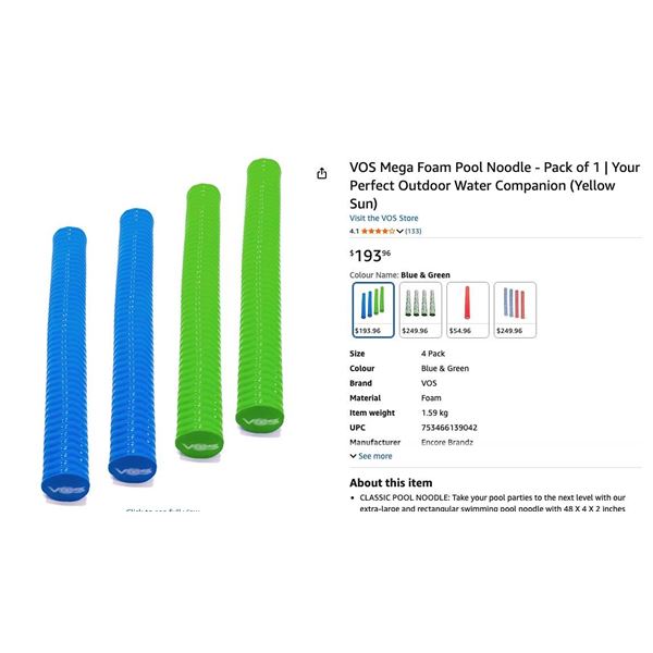 Fluid Deluxe Dipping Pool Noodles, 4-Pack