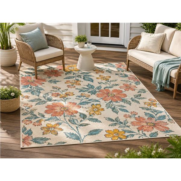 Amalfi Floral Indoor/Outdoor Rug, 5.2'x7.3' ** Stock Image May Not Be Exact**