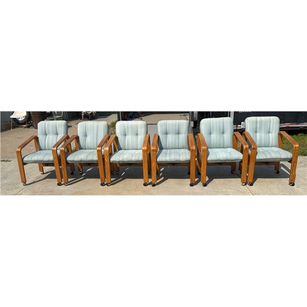 VINTAGE OAK ROLLING ARMCHAIRS, LOT OF 6