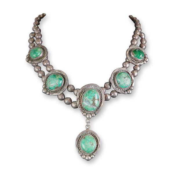 Navajo Style Sterling Silver and Turquoise Necklace