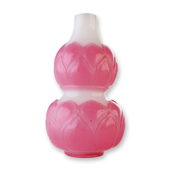 Peking Glass Overlay Snuff Bottle, Double Gourd Form, Pink Lotus