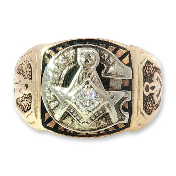 10K Gold and Diamond Masonic Signet Ring