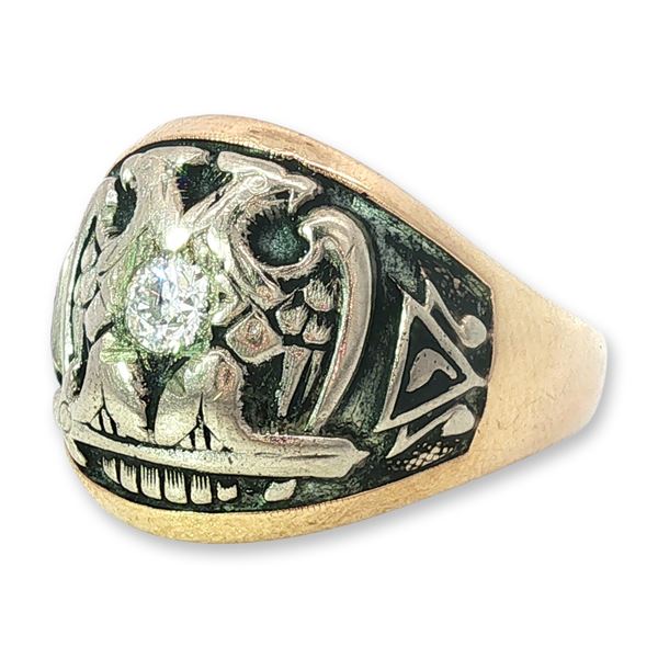 Kinsley & Son Gothic 10K Gold and Diamond Masonic Ring