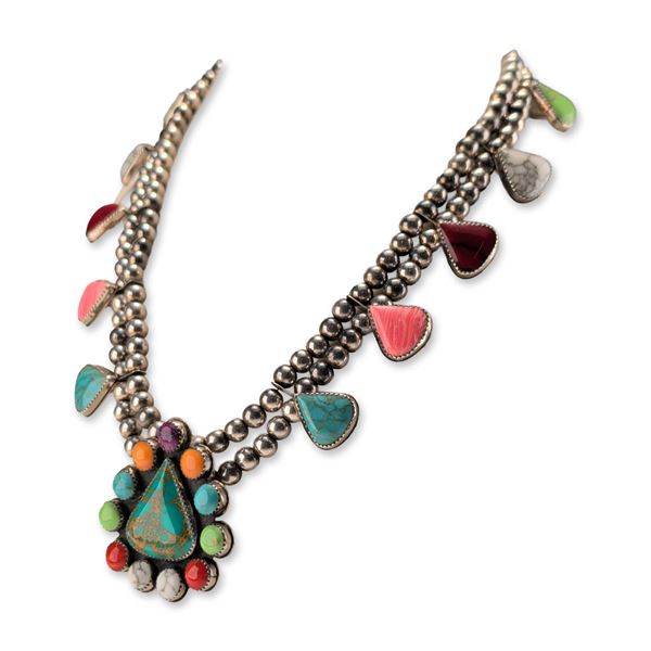 Southwestern Multi-Stone Silver Toned Statement Necklace