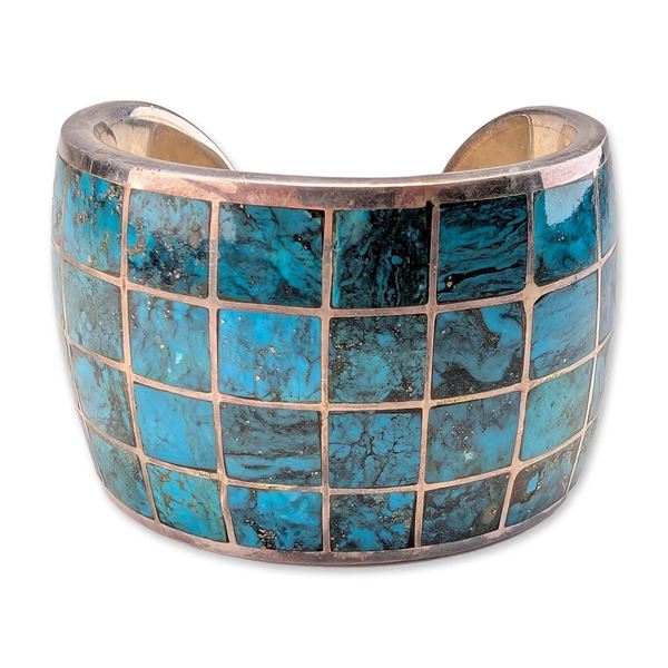 Federico Jimenez Southwestern Sterling Silver and Turquoise Inlay Cuff Bracelet