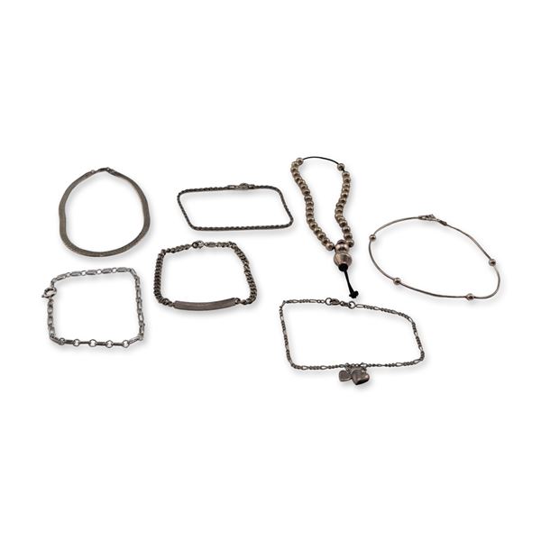An Assortment of Seven Sterling Silver Bracelets