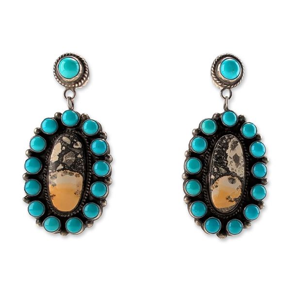 Anthony Skeets Navajo Sterling Silver Turquoise and Jasper Earrings