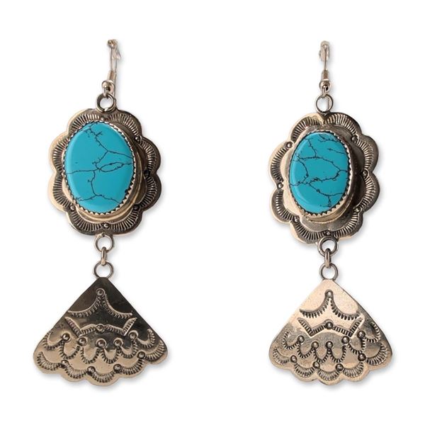 Southwestern Turquoise Silver Toned Drop Earrings