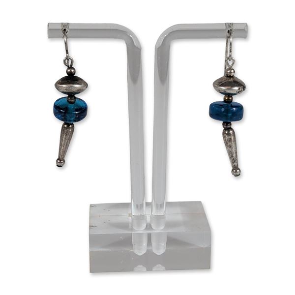 Southwestern Styles Sterling Silver Blue Glass Earrings