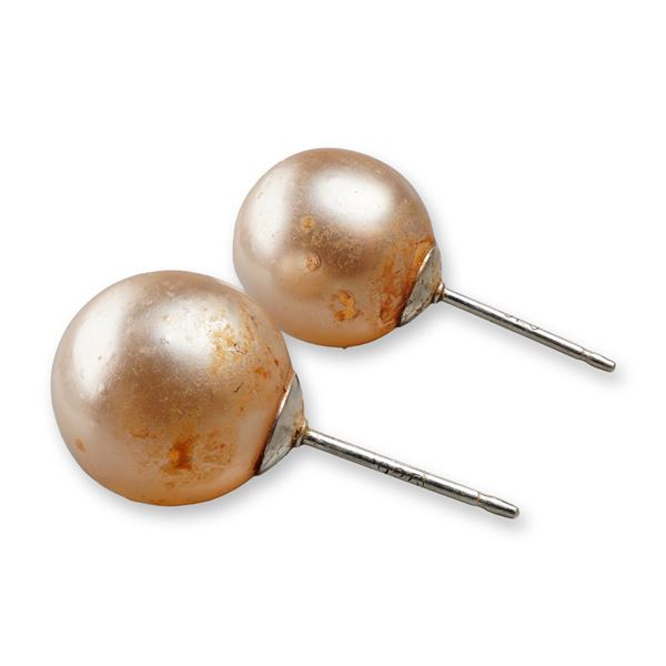 A Pair of Sterling Silver Pink Freshwater Cultured Pearl Stud Earrings