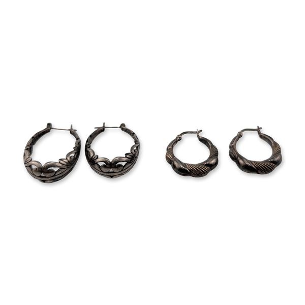 Two Pairs of Sterling Silver Hoop Earrings