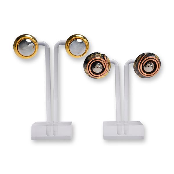2 Pair Ladies Post Earrings Mixed Metals Dome Style