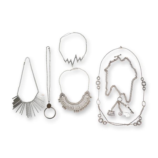 A 6pc Collection of Silver-Tone Statement and Fashion Necklaces Including Chico's and Sarah Coventry