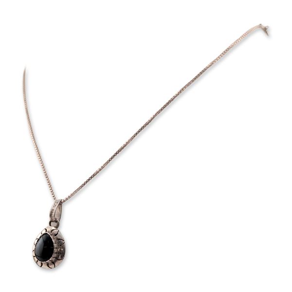 Mexican Sterling Silver Black Onyx Pendant Necklace