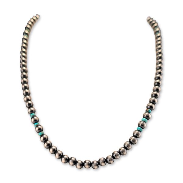 Navajo Style Sterling Silver and Turquoise Beaded Necklace