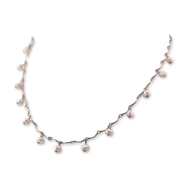 Sterling Silver Baroque Pearl Station Necklace
