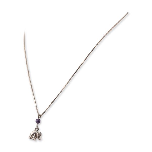 Sterling Silver Elephant and Amethyst Pendant Necklace