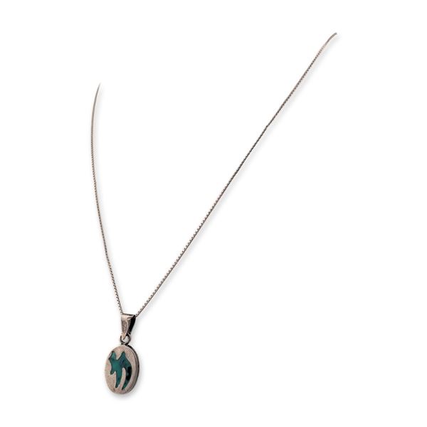 Sterling Silver Reversible Enamel Pendant Necklace