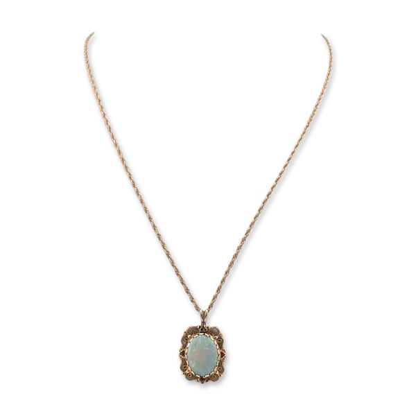 14K Yellow Gold and Opal Filigree Pendant and Necklace
