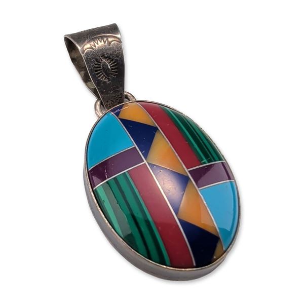 Southwestern Sterling Silver Multi-Stone Inlay Pendant