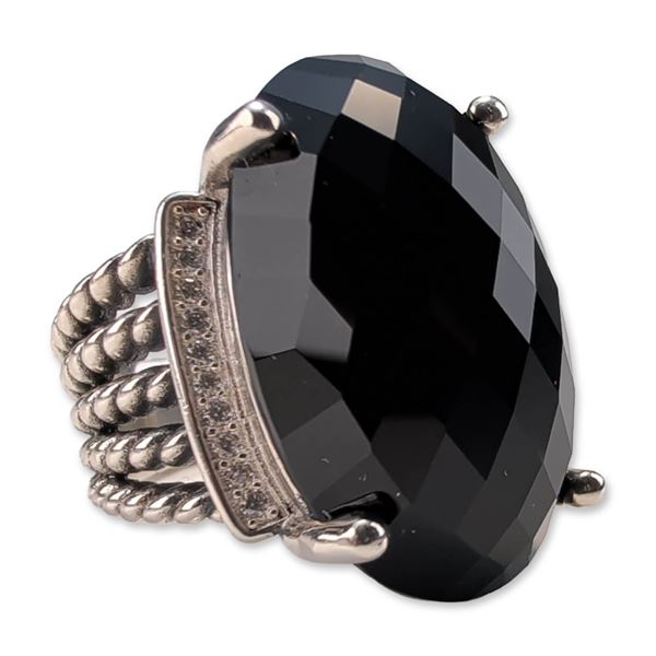 David Yurman Sterling Silver Wheaton Onyx Diamond Ring