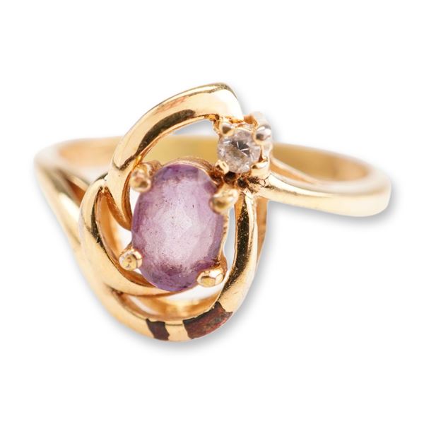 Gold Plated Fashion Ring with Oval Purple Stone