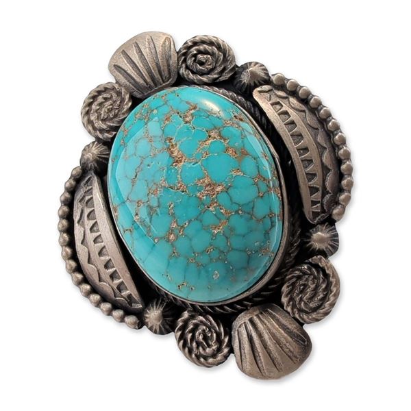 Southwest Sterling Silver Spiderweb Turquoise Ring