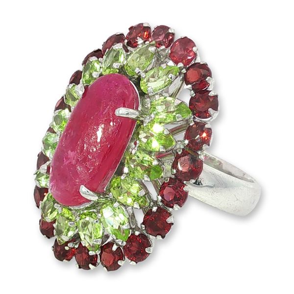 Sterling Silver Ruby and Peridot Cocktail Ring