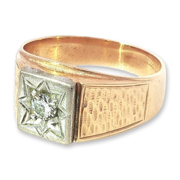 14K Yellow Gold and Diamond Signet Ring