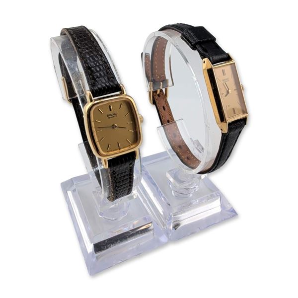 Two Vintage Seiko Gold-Tone Wristwatches