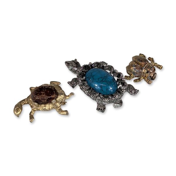 Trio of Turtle and Beetle Brooches
