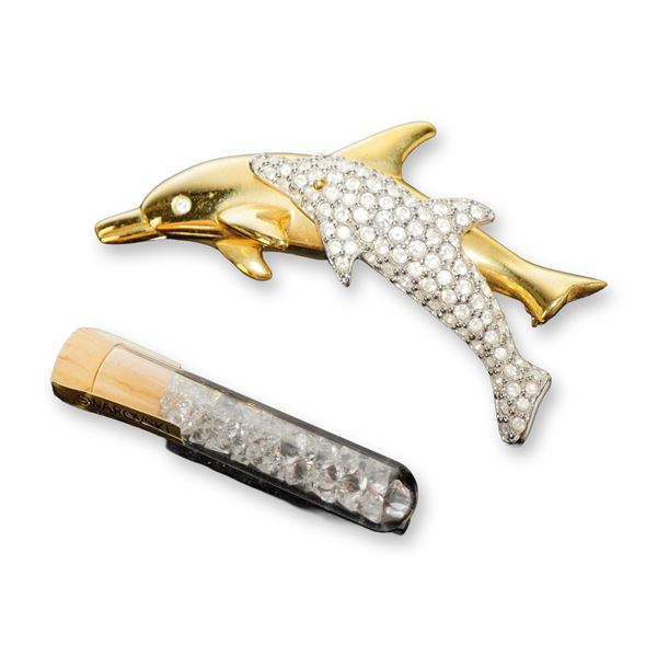 2pc Swarovski SCS Dolphin Brooch and Crystal Vial