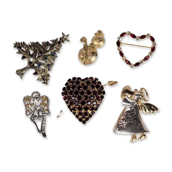 6pc Collection of Rhinestone Brooches