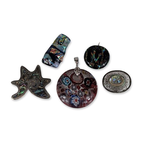 5pc Fused Glass and Abalone Shell Jewelry