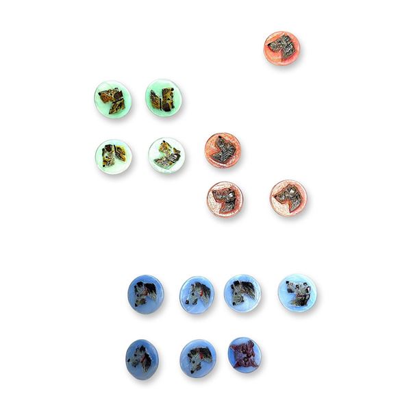 AN ASSORTMENT OF DIVISION THREE GLASS BUTTONS