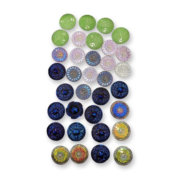 AN ASSORTMENT OF DIVISION THREE GLASS BUTTONS