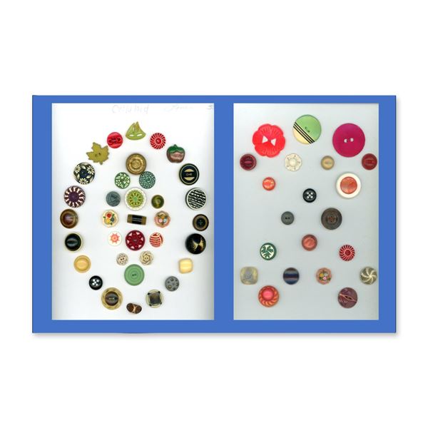 2 CARDS OF ASSORTED 1920'S CELLULOID BUTTONS