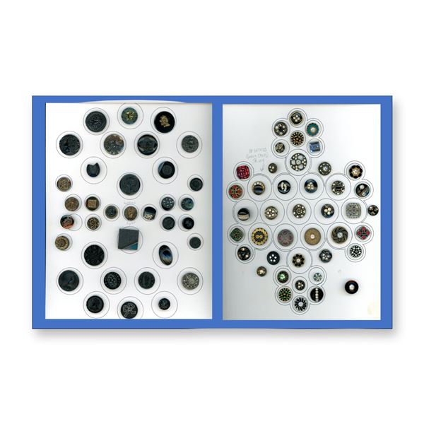 2 CARDS OF DIVISION ONE AND THREE BLACK GLASS BUTTONS
