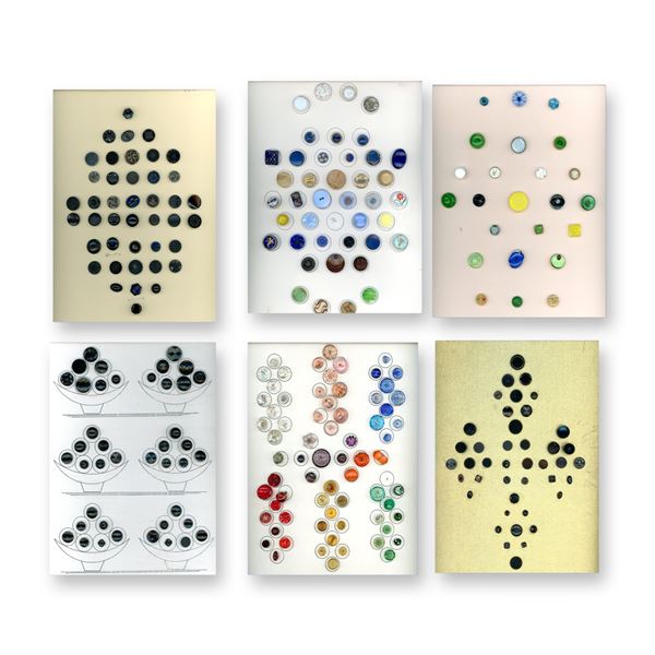 6 CARDS OF ASSORTED DIVISION THREE GLASS BUTTONS