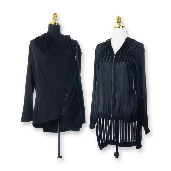 Two Designer Hooded Jackets Including Ruti Laurel Striped Zip Up and Blanque Asymmetrical Zip Hoodie