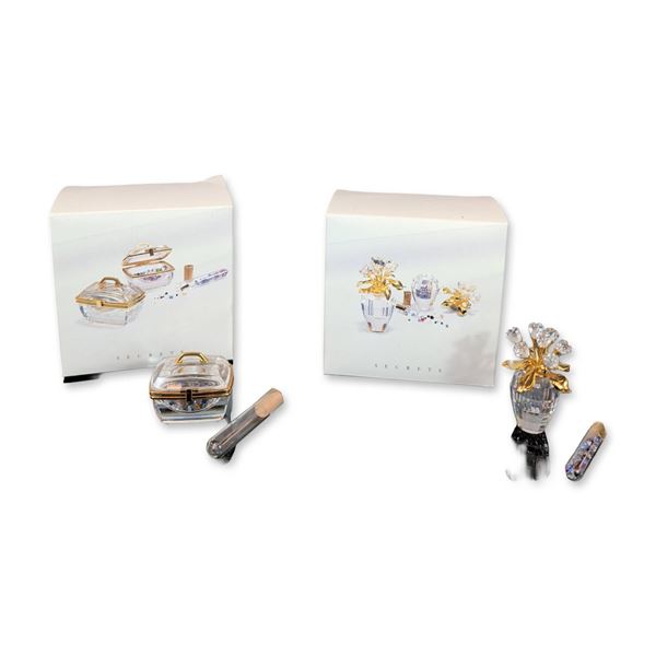 Two Swarovski Secrets Crystal Trinket Box and Vase Figurines with Crystal Vial