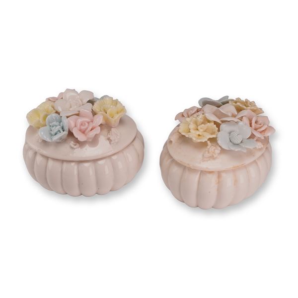 2pc Lenwile Ardalt Verithin Porcelain Floral Trinket Boxes