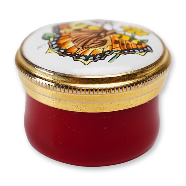 Crummles English Enamel Treasure Box Butterfly with Flowers