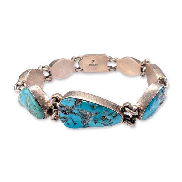 Federico Jimenez Sterling Silver Turquoise Link Bracelet