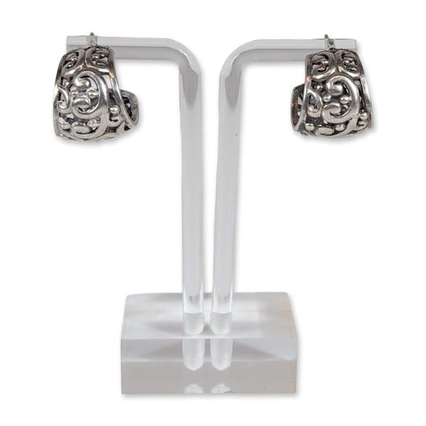 Pair of Sterling Silver Filigree J-Hoop Earrings