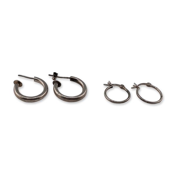 Two Pairs of Sterling Silver Hoop Earrings