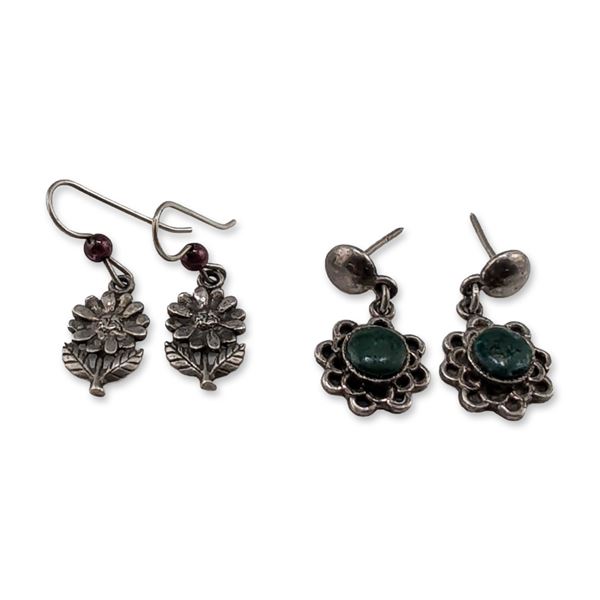 Two Pairs of Vintage Sterling Silver and 950 Silver Dangle Earrings