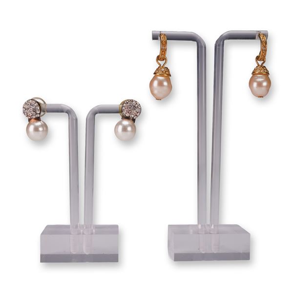 2 Pair Rhinestone and Faux Pearl Earrings